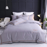 HKM-005715 Cotton Duvet Cover Set, Four-Piece Bedding for Various Bed Sizes with Elegant Floral Designs
