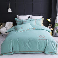 HKM-005715 Cotton Duvet Cover Set, Four-Piece Bedding for Various Bed Sizes with Elegant Floral Designs