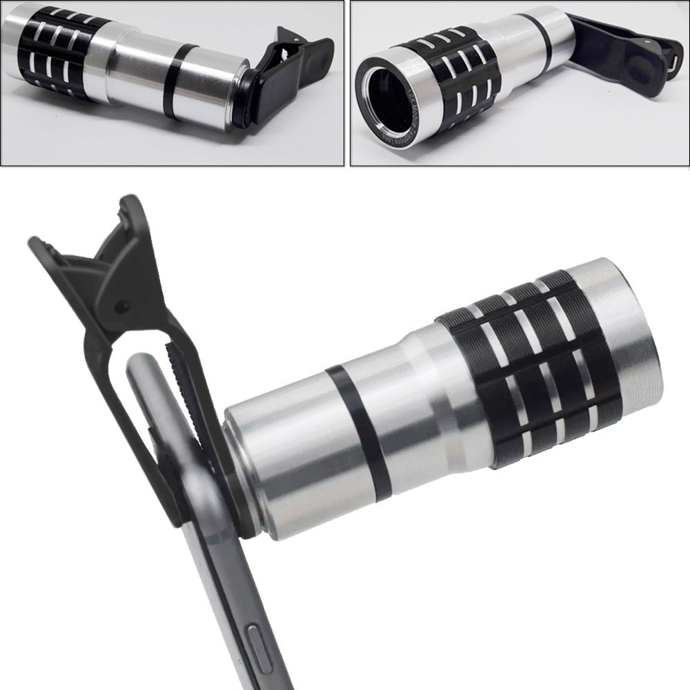 HKM-005779 12X Telescopic Lens with Universal Clip for Smartphones - High-Definition Outdoor Photography Accessory