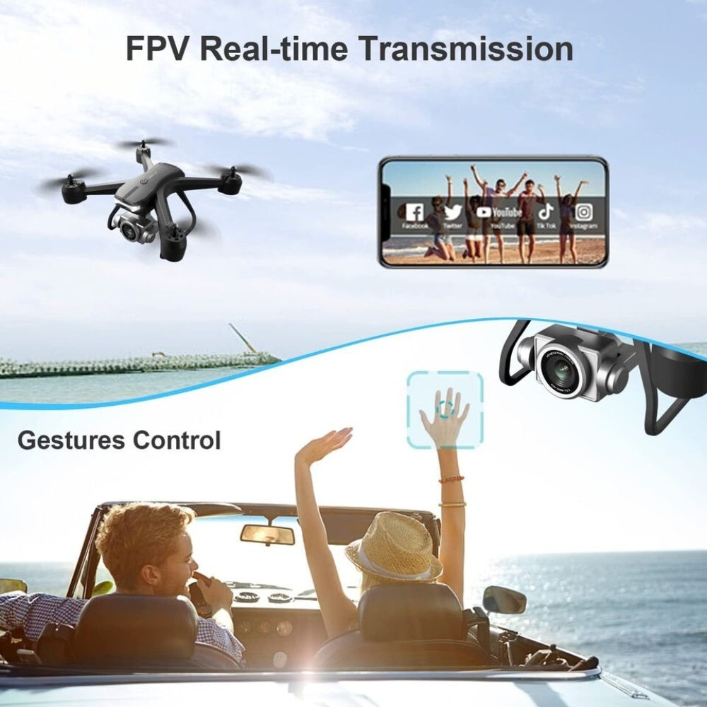 HKM-005907 Foldable Drone with 6K HD Dual Camera, 30 Min Flight Time, Voice and Gesture Control, Easy to Use for Beginners and Adults
