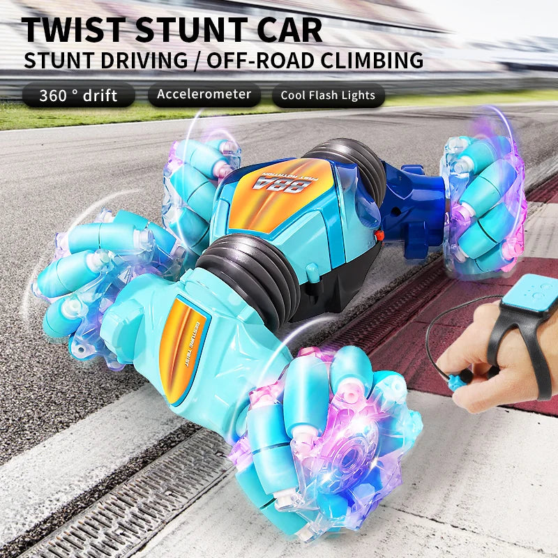 HKM-005971 Gesture Sensing Mini Glow Wheel RC Stunt Car for Kids - 2.4GHz Remote-Controlled Drift Truck