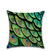 HKM-006099 Peacock Feather Print Linen Cushion Cover - Modern Cartoon Style 45x45cm
