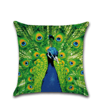 HKM-006099 Peacock Feather Print Linen Cushion Cover - Modern Cartoon Style 45x45cm
