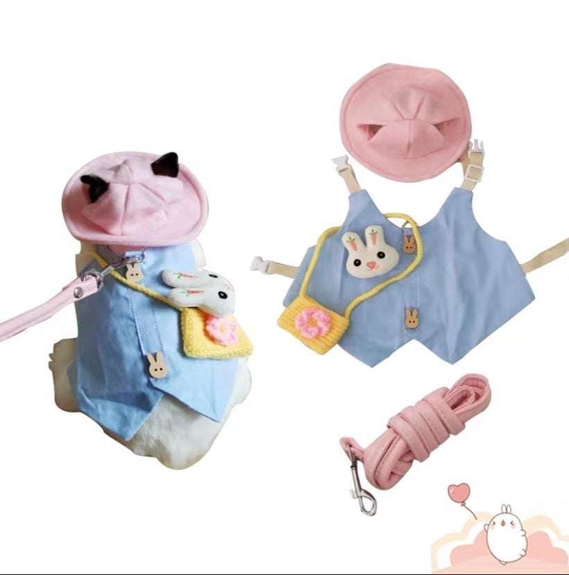 HKM-006163 Cute Cotton Rabbit Harness Set with Leash for Walks and Parties