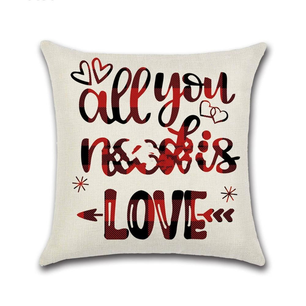 KTX-006227 Valentine's Day Red Linen Cushion Cover 45x45cm for Bedroom Decor