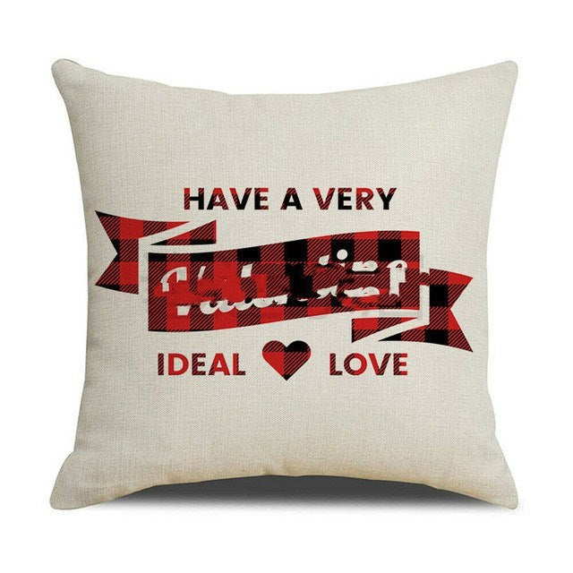 KTX-006227 Valentine's Day Red Linen Cushion Cover 45x45cm for Bedroom Decor
