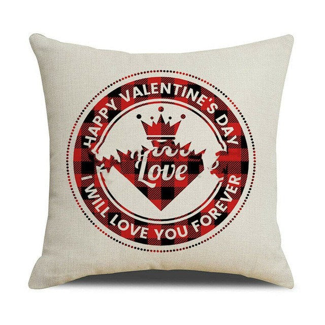 KTX-006227 Valentine's Day Red Linen Cushion Cover 45x45cm for Bedroom Decor
