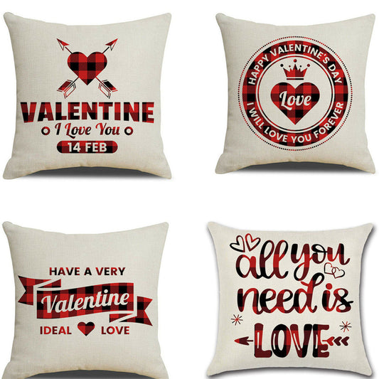 KTX-006227 Valentine's Day Red Linen Cushion Cover 45x45cm for Bedroom Decor