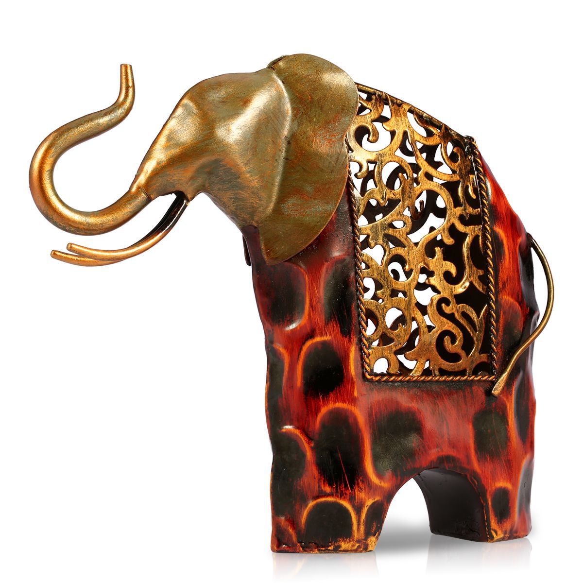 HKM-006227 Wrought Iron Elephant Ornament with Floral Design for Home Décor