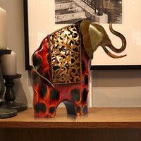 HKM-006227 Wrought Iron Elephant Ornament with Floral Design for Home Décor