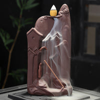 HKM-006483 Ceramic Incense Burner with Flying Dragon and Mountain Water Design, 11cm Long and 15cm High