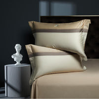 HKM-006547 Double-Strand Long-Staple Cotton Color Block Embroidery Bedding Set - Available in 4-Piece and 7-Piece Options