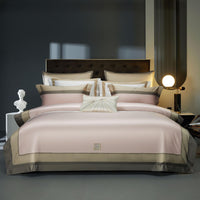 HKM-006547 Double-Strand Long-Staple Cotton Color Block Embroidery Bedding Set - Available in 4-Piece and 7-Piece Options