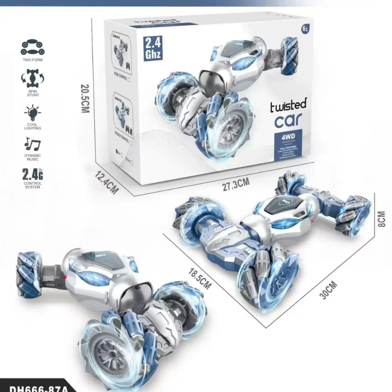 High-Speed 2.4G Stunt Twist RC Car with Lights and Music, Ready to Go, 40-50m Remote Range