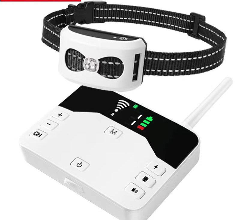 HKM-006675 Wireless Electronic Dog Fence and Bark Control Collar, White & Gold, One-to-Three System
