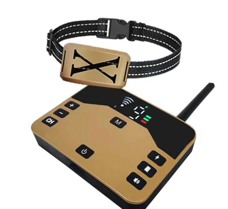 HKM-006675 Wireless Electronic Dog Fence and Bark Control Collar, White & Gold, One-to-Three System