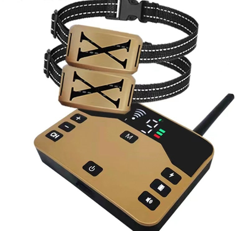 HKM-006675 Wireless Electronic Dog Fence and Bark Control Collar, White & Gold, One-to-Three System