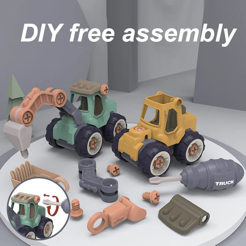 HKM-006803 4-in-1 Kids DIY Assembly Engineering Truck Set for Ages 2-4, Detachable Construction Vehicle Toys