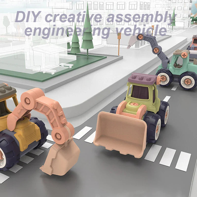 HKM-006803 4-in-1 Kids DIY Assembly Engineering Truck Set for Ages 2-4, Detachable Construction Vehicle Toys