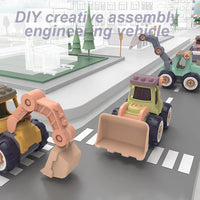 HKM-006803 4-in-1 Kids DIY Assembly Engineering Truck Set for Ages 2-4, Detachable Construction Vehicle Toys
