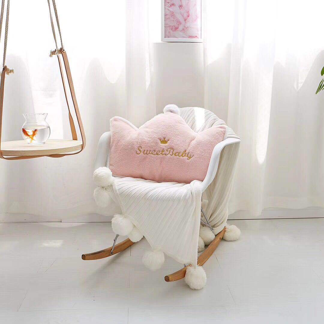HKM-006995 Crown Lumbar Pillow Cushion - Modern Plush Design with Cartoon Patterns, Multiple Sizes Available