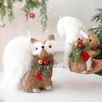 HKM-006995 Straw Ornaments Set: Fox, Squirrel, and Deer for Festive Decor