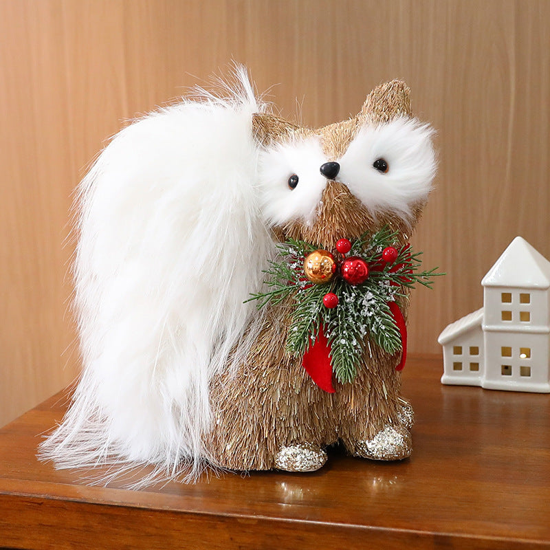 HKM-006995 Straw Ornaments Set: Fox, Squirrel, and Deer for Festive Decor