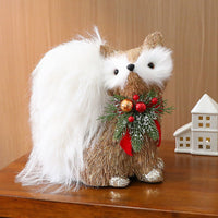 HKM-006995 Straw Ornaments Set: Fox, Squirrel, and Deer for Festive Decor