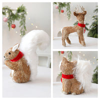 HKM-006995 Straw Ornaments Set: Fox, Squirrel, and Deer for Festive Decor