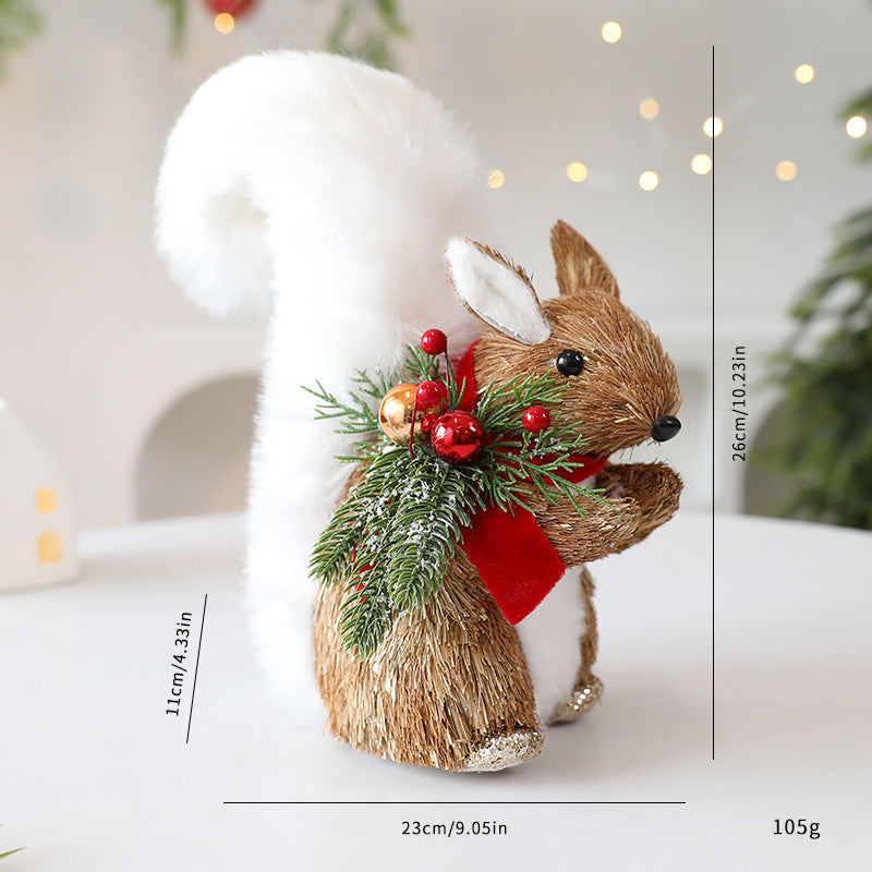 HKM-006995 Straw Ornaments Set: Fox, Squirrel, and Deer for Festive Decor