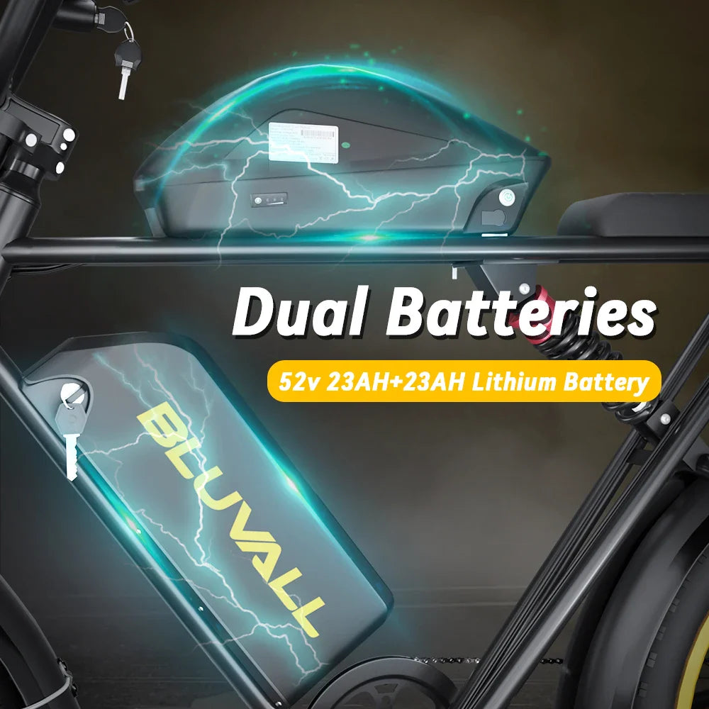 KTX-007251 Long Range 2000W 52V Dual Battery Mountain E-Bike with 20" Fat Tires and Hydraulic Disc Brakes