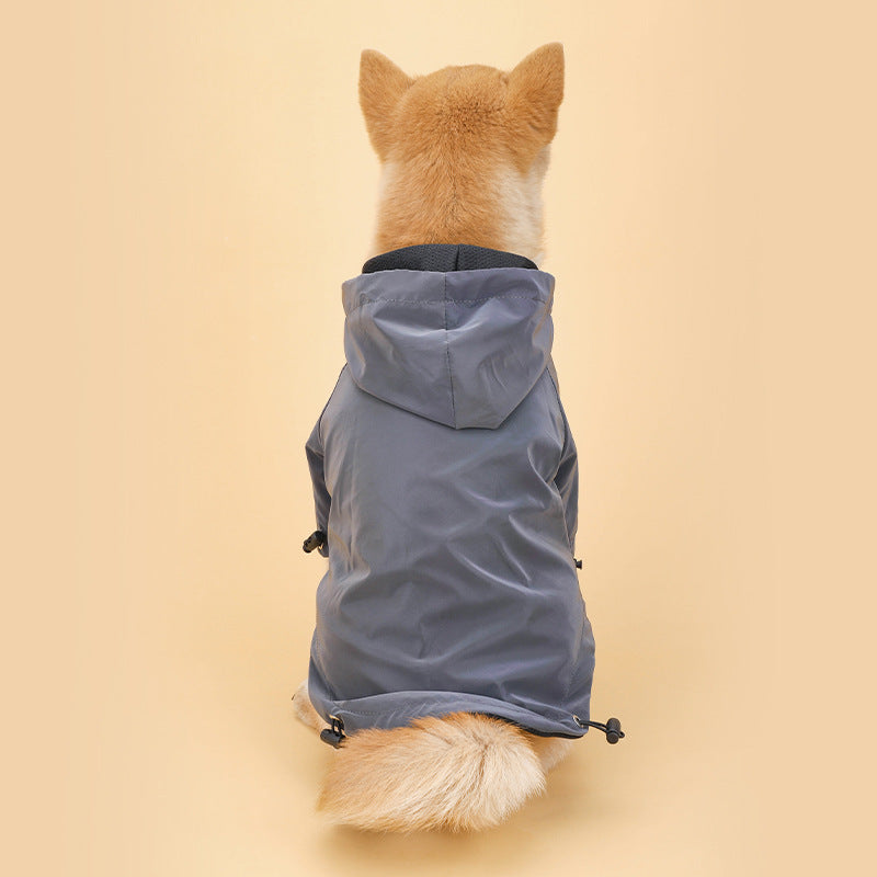 HKM-007315 Rainproof Hooded Jacket for Small and Medium Dogs - Casual Polyester Pet Clothes in Gray