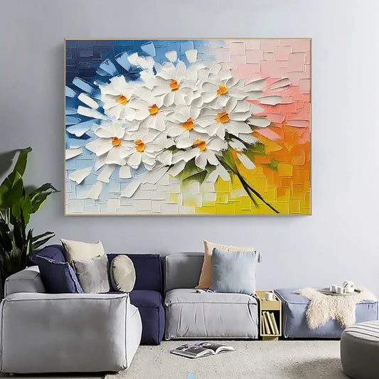 KTX-007635 Handmade 3D Color Palette Oil Painting on Canvas - Abstract Flower Wall Art for Living Room Decor