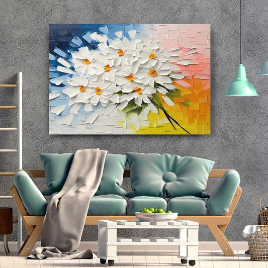 KTX-007635 Handmade 3D Color Palette Oil Painting on Canvas - Abstract Flower Wall Art for Living Room Decor