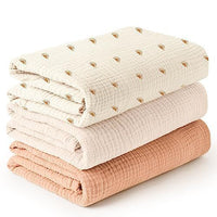 HKM-007699 Soft Cotton Gauze Hug Blanket Set - Three-Piece, Multilayer Designs, 100x100cm & 120x120cm