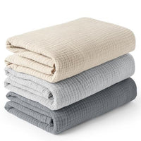 HKM-007699 Soft Cotton Gauze Hug Blanket Set - Three-Piece, Multilayer Designs, 100x100cm & 120x120cm