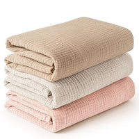 HKM-007699 Soft Cotton Gauze Hug Blanket Set - Three-Piece, Multilayer Designs, 100x100cm & 120x120cm