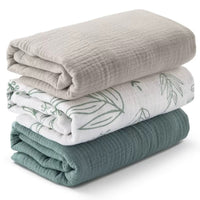 HKM-007699 Soft Cotton Gauze Hug Blanket Set - Three-Piece, Multilayer Designs, 100x100cm & 120x120cm