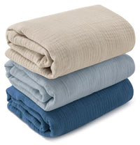 HKM-007699 Soft Cotton Gauze Hug Blanket Set - Three-Piece, Multilayer Designs, 100x100cm & 120x120cm
