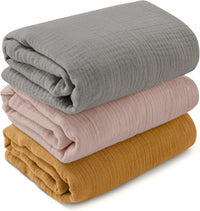 HKM-007699 Soft Cotton Gauze Hug Blanket Set - Three-Piece, Multilayer Designs, 100x100cm & 120x120cm