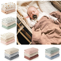 HKM-007699 Soft Cotton Gauze Hug Blanket Set - Three-Piece, Multilayer Designs, 100x100cm & 120x120cm