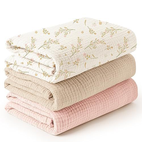 HKM-007699 Soft Cotton Gauze Hug Blanket Set - Three-Piece, Multilayer Designs, 100x100cm & 120x120cm