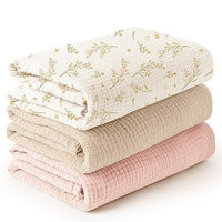 HKM-007699 Soft Cotton Gauze Hug Blanket Set - Three-Piece, Multilayer Designs, 100x100cm & 120x120cm