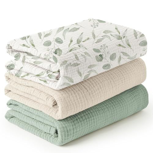 HKM-007699 Soft Cotton Gauze Hug Blanket Set - Three-Piece, Multilayer Designs, 100x100cm & 120x120cm