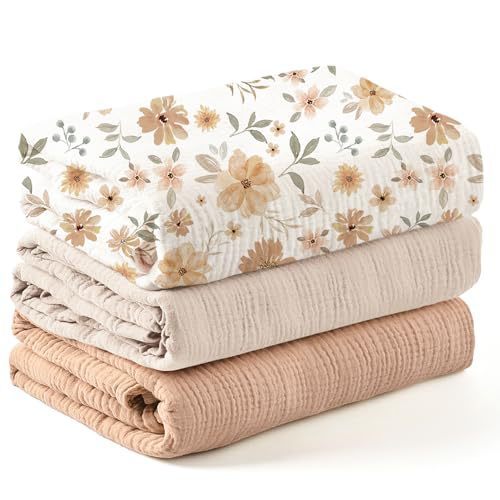 HKM-007699 Soft Cotton Gauze Hug Blanket Set - Three-Piece, Multilayer Designs, 100x100cm & 120x120cm