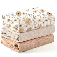 HKM-007699 Soft Cotton Gauze Hug Blanket Set - Three-Piece, Multilayer Designs, 100x100cm & 120x120cm