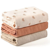 HKM-007699 Soft Cotton Gauze Hug Blanket Set - Three-Piece, Multilayer Designs, 100x100cm & 120x120cm
