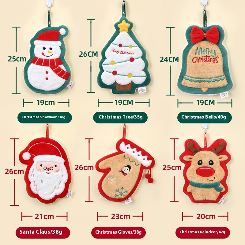 HKM-007827 Christmas Themed Coral Fleece Hand Towel - Santa, Snowman, Tree Designs