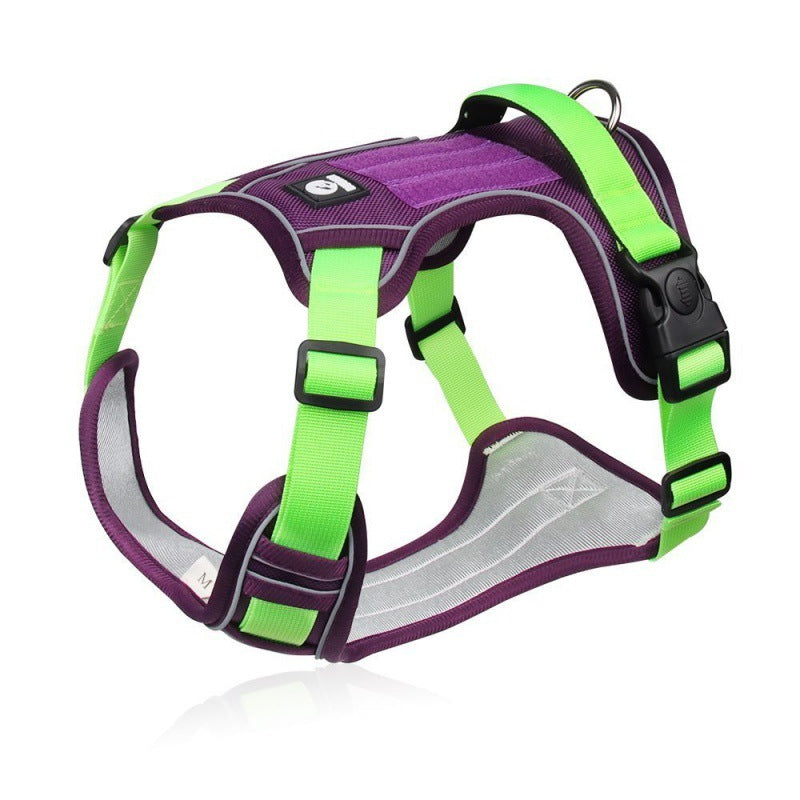 HKM-007891 Medium to Large Dog Explosion-Proof Chest Strap Harness - Available in Purple, Lake Blue, Khaki, and Black
