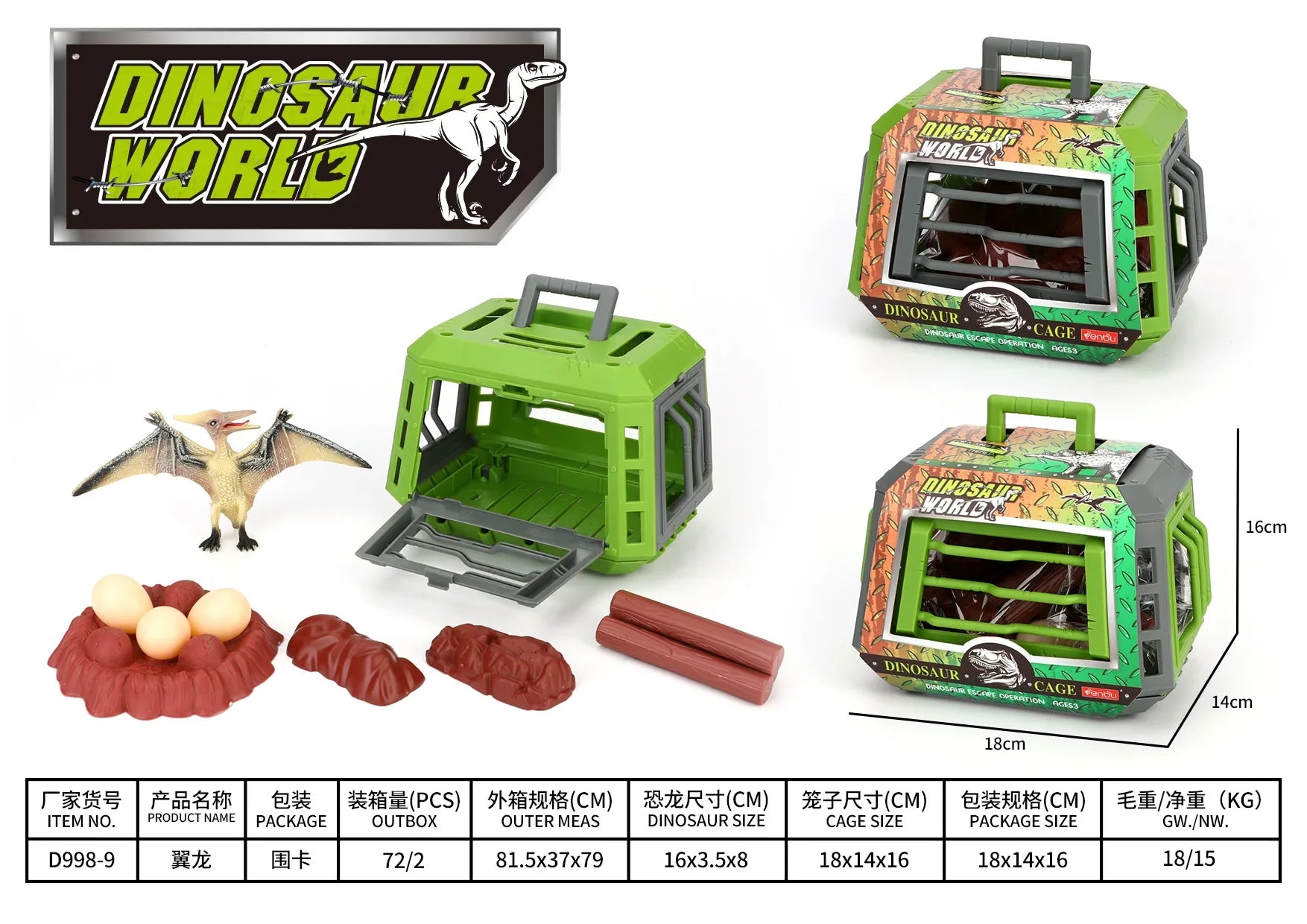 KTX-007955 Dinosaur Escape Operation Game Toy Set with Miniature Tyrannosaurus Rex and Cage for Indoor Pretend Play